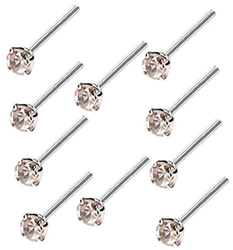 Product Cover Peach Cz 925 Sterling Silver Nose Ring 1.2mm Prong Setting Straight Ended 10 Pcs Lot