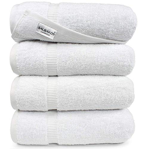 Product Cover SALBAKOS Organic Turkish Cotton Hotel Bath Towels, 700 GSM, 27 by 54 Inch, Pack of 4, White