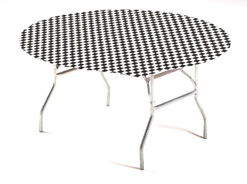 Product Cover Creative Converting Round Stay Put Plastic Table Cover, 60-Inch, Black Check - 37297