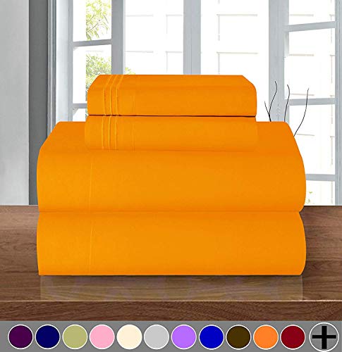 Product Cover Elegant Comfort Luxury Soft 1500 Thread Count Egyptian Quality 3-Piece Sheet Wrinkle and Fade Resistant Bedding Set, Deep Pocket up to 16inch, Twin/Twin XL, Elite Orange