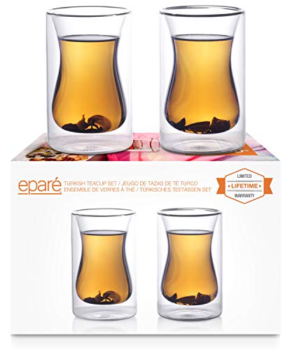 Product Cover Eparé Turkish Tea Cups - Set Of Two - Double-Walled Glass Tea Cup - Coffee Mug - Espresso - Cappuccino Beverages Cup