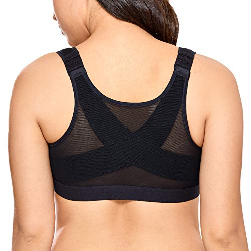 Product Cover DELIMIRA Women's Full Coverage Front Closure Wire Free Back Support Posture Bra Black 36D
