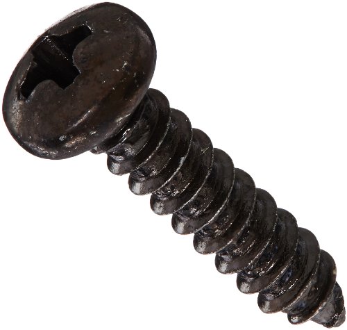 Product Cover Steel Sheet Metal Screw, Black Zinc Plated Finish, Pan Head, Phillips Drive, Type AB, #4-24 Thread Size, 1/2