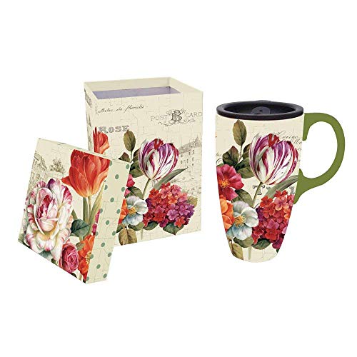Product Cover Cypress Home Garden View Flowers 17 oz Boxed Ceramic Travel Latte Cup with Lid - 3.5