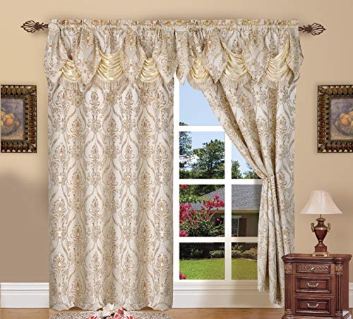 Product Cover Elegant Comfort Penelopie Jacquard Look Curtain Panel Set, 54 by 84-Inch, Beige, Set of 2