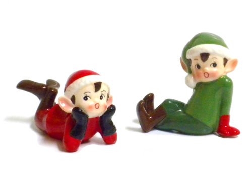 Product Cover 180D Retro Vintage Style Christmas Elf Figurines-Red and Green-Set of Two, Red, Green, 3.5