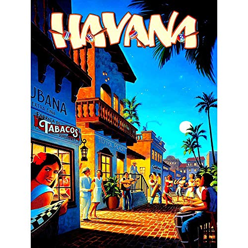 Product Cover Wee Blue Coo Travel Tourism Havana Cuba Street Scene Music Dance Bongo Palm Moon Unframed Wall Art Print Poster Home Decor Premium