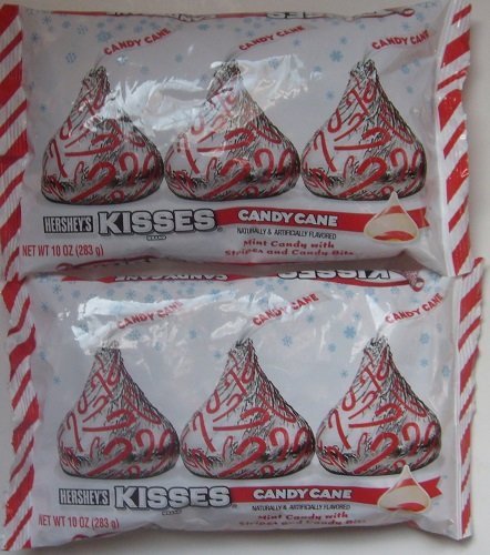 Product Cover Hershey's Kisses with Candy Cane Flavored White Chocolate Candy, 10-Ounce Bag (Pack of 2)