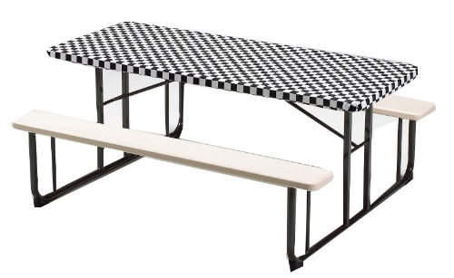 Product Cover Creative Converting Plastic Stay Put Banquet Table Cover, 30 by 96-Inch, Black Check