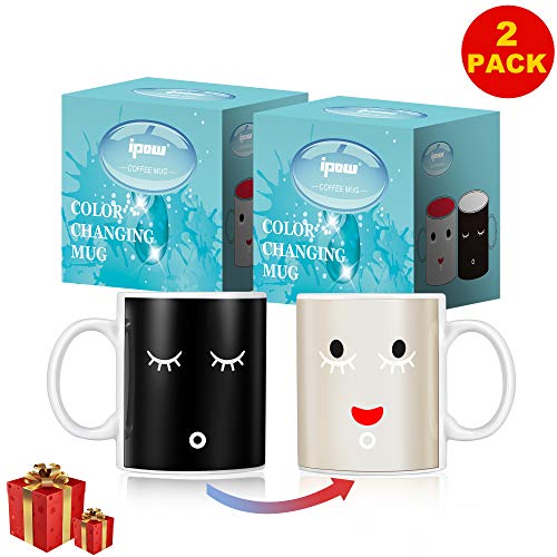 Product Cover IPOW Color Changing Mug 2 Pack Magic Mug Heat Changing Mugs For Morning Coffee Tea Milk Ceramic Coffee Mugs Heat Sensitive Mug for All Holliday Special Day Best Gift Choice 12 Oz