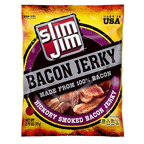 Product Cover Slim Jim Bacon Jerky, Hickory Smoked Flavor, 2.75 Oz. Bag (Pack of 8)