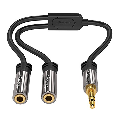 Product Cover KabelDirekt Pro Series Y Stereo Splitter - 1 x 3.5mm Male to 2 x 3.5mm Female - Y Cable Splitter Produces Equal Audio Output for Headphones, Earphones, and Speakers (0.5 feet, Black)