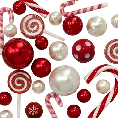 Product Cover Floating Christmas Holiday Candy Land: Red & White Candy Canes, Lollipops, Festive Gems & Pearls - Jumbo/Assorted Sizes Vase Decorations & Table Scatter - Includes Transparent Water Gels