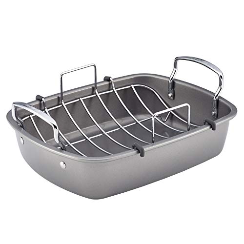 Product Cover Circulon 56539 Nonstick Roasting Pan / Roaster with Rack  - 17 Inch x 13 Inch, Gray