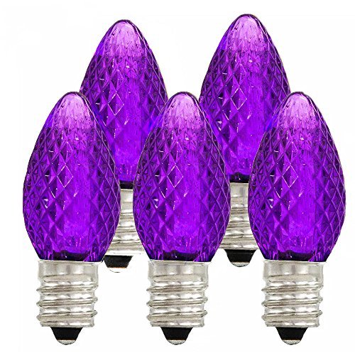 Product Cover Holiday Lighting Outlet LED C7 Purple Replacement Christmas Light Bulbs, Commercial Grade, 3 Diodes (Led's) in Each Bulb, Fits Into E12 Sockets, 25 Bulb Count