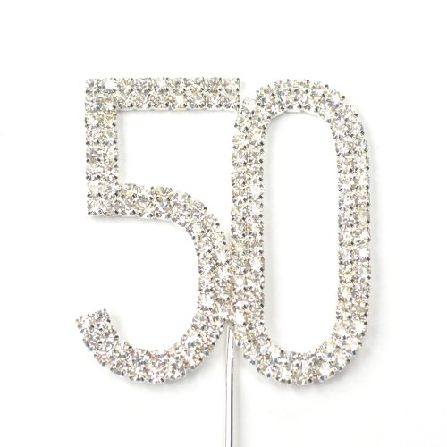 Product Cover Cosmos Rhinestone Crystal Silver Number 50 Birthday 50th Anniversary Cake Topper