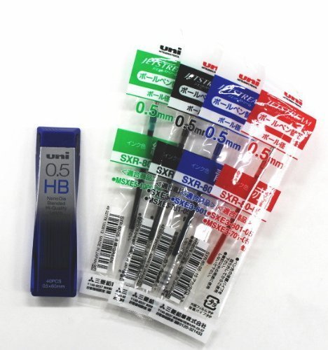 Product Cover For Uni-ball Jetstream 4 & 1, Extra Fine Point Roller Ball Pens Refills -0.5mm Ball Point-black/blue/red/green Ink +Diamond Infused Leads [Nano Dia-40 Leads] 0.5mm Hb Value Set