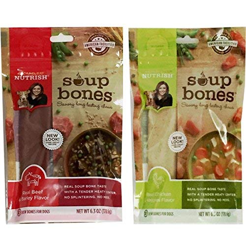 Product Cover Variety Rachael Ray Nutrish Soup Bones Dog Treats Real Beef & Barley and Chicken & Veggies - Each Pack 6.3 oz/ 3 Chew Treats by Rachael Ray
