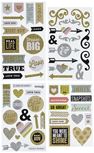 Product Cover me & my BIG ideas mambiChips Chipboard 3D Stickers - The Happy Planner Scrapbooking Supplies - Love This Theme - Metallic Glitter, Gold, Silver & Black - 4 Sheets, 59 Stickers Total
