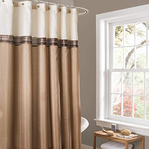 Product Cover Lush Decor Beige/Ivory Terra Color Block Shower Curtain Fabric Striped Neutral Bathroom Decor, 72-Inch