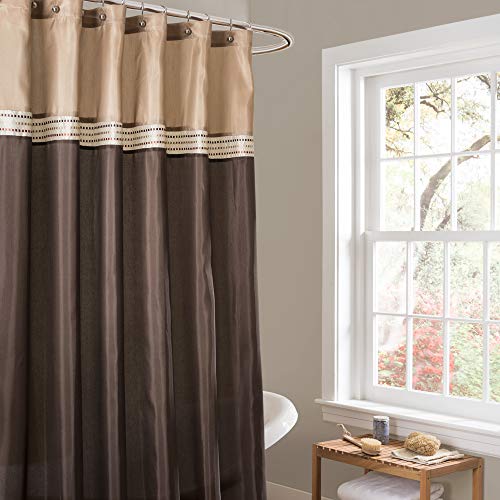 Product Cover Lush Decor Terra Color Block Shower Curtain Fabric Striped Neutral Bathroom Decor, 72 by 72-Inch, Brown/Beige