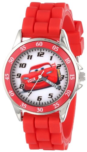 Product Cover Cars Kids' Analog Watch with Silver-Tone Casing, Red Bezel, Red Strap - Official Cars Lightning McQueen Character on The Dial, Time-Teacher Watch, Safe for Children - Model: CZ1009
