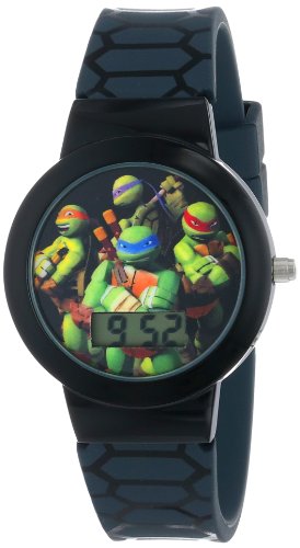 Product Cover Ninja Turtles Kids' Digital Watch with Black Bezel, Patterned Black Strap - Official TMNT Characters on The Dial, Light Weight, Safe for Children - Model: TMN4025
