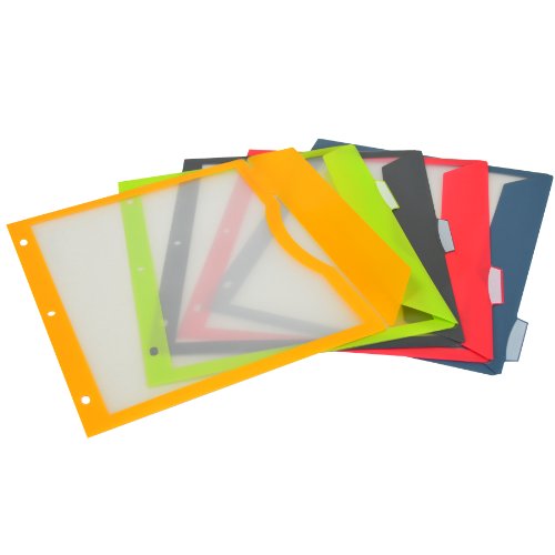 Product Cover C-Line 5-Tab Binder Pockets with Write-On Index Tabs, Assorted Colors, 8.5 x 11 Inches, 5 Pockets per Set (06650)