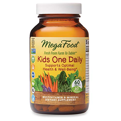 Product Cover MegaFood, Kids One Daily, Daily Multivitamin and Mineral Dietary Supplement with Vitamins, C, D and Folate, Non-GMO, Vegetarian, 60 Tablets (60 Servings) (FFP)