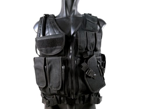 Product Cover MetalTac Airsoft Cross Draw Tactical Vest with 9 Pockets and Pistol Holster, Large