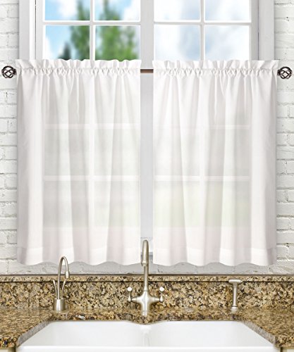 Product Cover Ellis Curtain Stacey 56-by-30 Inch Tailored Tier Pair Curtains, White, 56x30