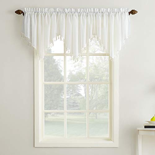 Product Cover No. 918 Erica Crushed Texture Sheer Voile Beaded Ascot Rod Pocket Curtain Valance, 51