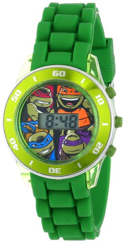Product Cover Ninja Turtles Kids' Digital Watch with Matallic Green Bezel, Flashing LED Lights, Green Strap - Kids Digital Watch with Teenage Mutant Ninja Turtles on the Dial, Safe for Children - Model: TMN4008