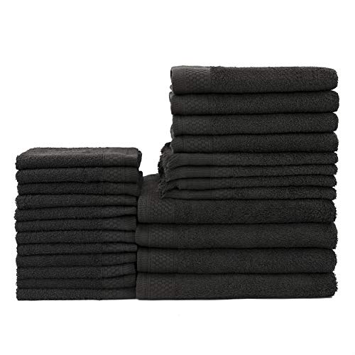 Product Cover Baltic Linen Multi Count 100% Cotton Towels, 4 Bath Towels, 4 Hand Towels, 4 Fringed Fingertips, 12 Washcloths, Black, 24 Piece Set
