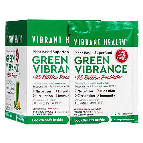 Product Cover Vibrant Health, Green Vibrance, Plant-Based Superfood to Support Immunity, Digestion, and Energy with Over 70 Ingredients, 25 Billion Probiotics, (15 servings)