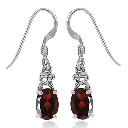 Product Cover Silvershake 1.82ct. Petite Oval Shape 7x5mm Natural Garnet 925 Sterling Silver Victorian Style Dangle Hook Earrings