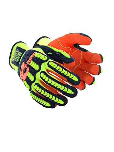Product Cover Magid Safety T-REX TRX500XL Glove | Oil & Gas Drilling Impact Polyester Gloves - Cut Level 1, Puncture Level 3, Black/Orange/Hi-Viz Yellow, X-Large (1 Pair)