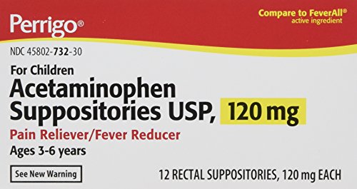 Product Cover Acetaminophen Rectal Suppositories Generic for Tylenol Suppositories,FeverAll Children's 120 mg 12 ea per Box 2 Pack Total 24 ea