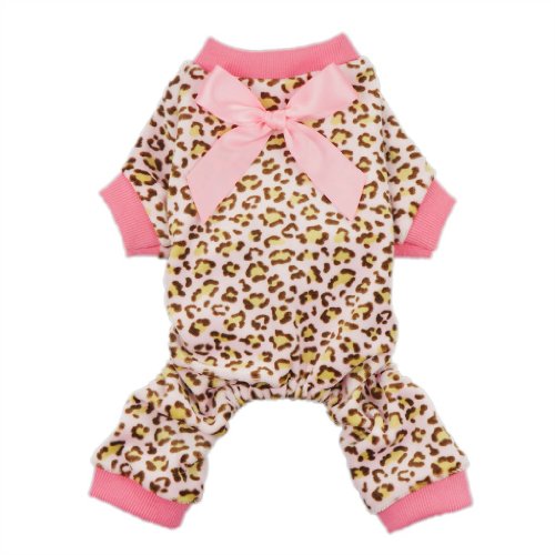 Product Cover Fitwarm Leopard Ribbon Soft Velvet Dog Pajamas for Pet Dog Clothes Comfy Pjs, Medium