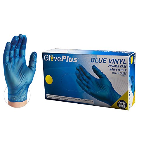 Product Cover GlovePlus Industrial Blue Vinyl Gloves - 4 mil, Latex Free, Powder Free, Disposable, Non-Sterile, Food Safe, Small, IVBPF42100-BX, Box of 100