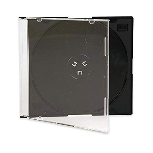 Product Cover Maxtek Ultra Thin 5.2mm Slim Clear CD Jewel Case with Built in Black Tray, 50 Pack.