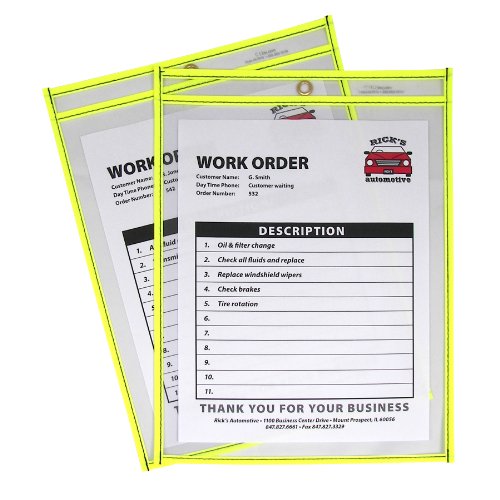 Product Cover C-Line Neon Stitched Shop Ticket Holders, Yellow, Both Sides Clear, 9 x 12 Inches, 15 per Box (43916)