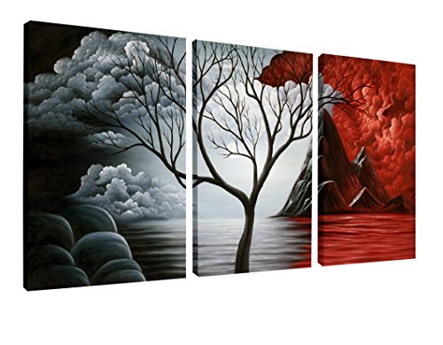 Product Cover Wieco Art Large Canvas Art Prints Wall Art The Cloud Tree Abstract Pictures Paintings for Bedroom Home Office Decorations 3 Piece Modern Stretched and Framed Contemporary Landscape Giclee Artwork