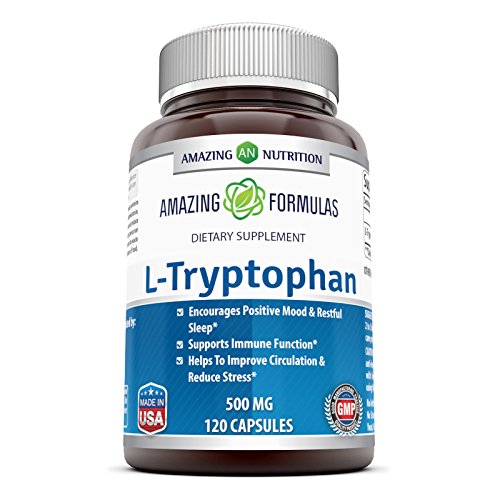 Product Cover Amazing Formulas L-Tryptophan 500 mg 120 Capsules (Non GMO,Gluten Free) - Natural Sleep Aid Supplements with 500 mg of Free Form L Tryptophan - for Stress Relief, Circulation & Immune Support
