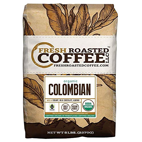 Product Cover Fresh Roasted Coffee LLC, Colombian Sierra Nevada Coffee, USDA Organic, Fair Trade, Medium Roast, Whole Bean, 5 Pound Bag