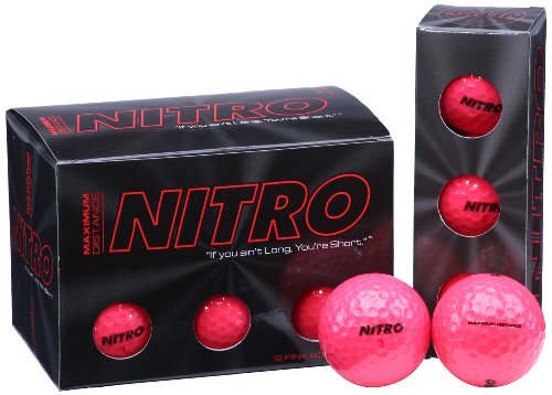Product Cover Long Distance Golf Balls (12PK) All Levels-Nitro Maximum Distance Titanium Core 85 Compression High Velocity Spin Control Long Distance Golf Balls USGA Approved-Total of 12-Hot Pink