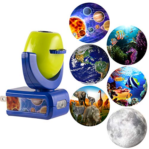 Product Cover Projectables 13347 Six Image LED Plug-In Night Light, Green and Blue, Light Sensing, Auto On/Off, Projects Solar System, Earth, Moon, Safari, Aquarium, and Coral Reef on Ceiling, Wall, or Floor