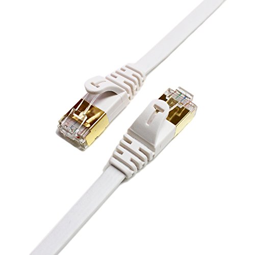 Product Cover Tera Grand - 12FT - CAT7 10 Gigabit Ethernet Ultra Flat Patch Cable for Modem Router LAN Network, Gold Plated Shielded RJ45 Connectors, Faster Than CAT6a CAT6 CAT5e, White