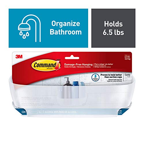 Product Cover Command Shower Water-Resistant, Clear Frosted, 1 Caddy, 4 Strips (BATH11-ES), 4.8 x 11.3 x 6