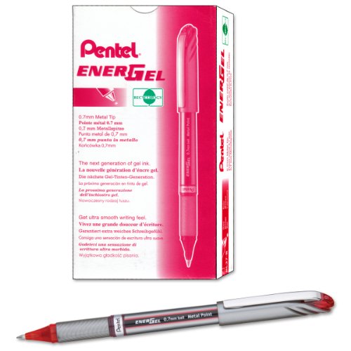 Product Cover Pentel EnerGel NV Gel Ink Pen, (0.7mm), Medium Point Capped, Metal Tip, Red Ink, Box of 12 (BL27-B)